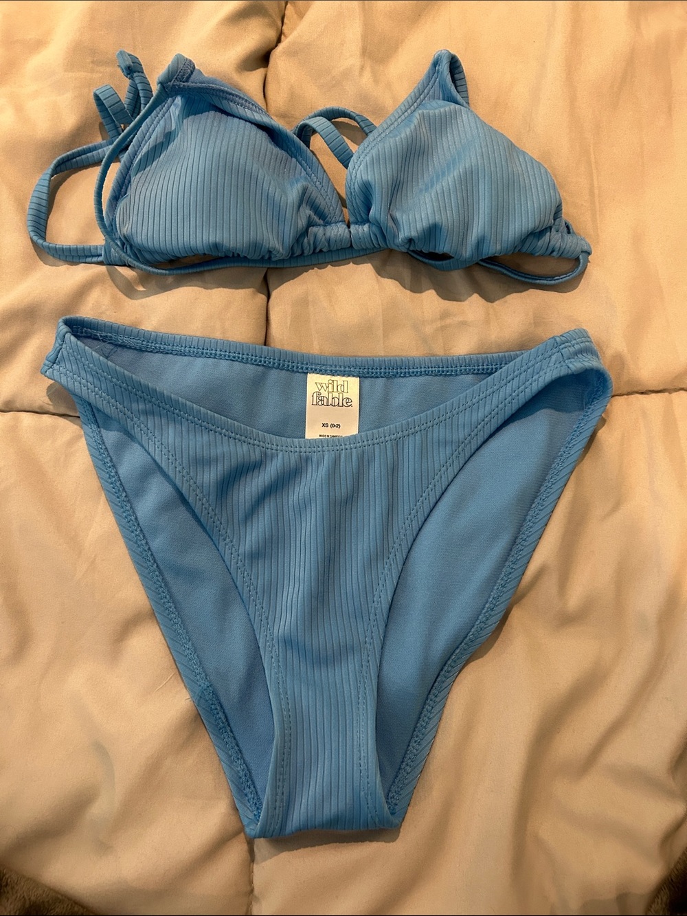 Wild Fable Sky Blue Ribbed Triangle Bikini Set